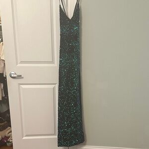 Lulus Keep it Regal Green Iridescent Sequin Velvet Maxi Dress